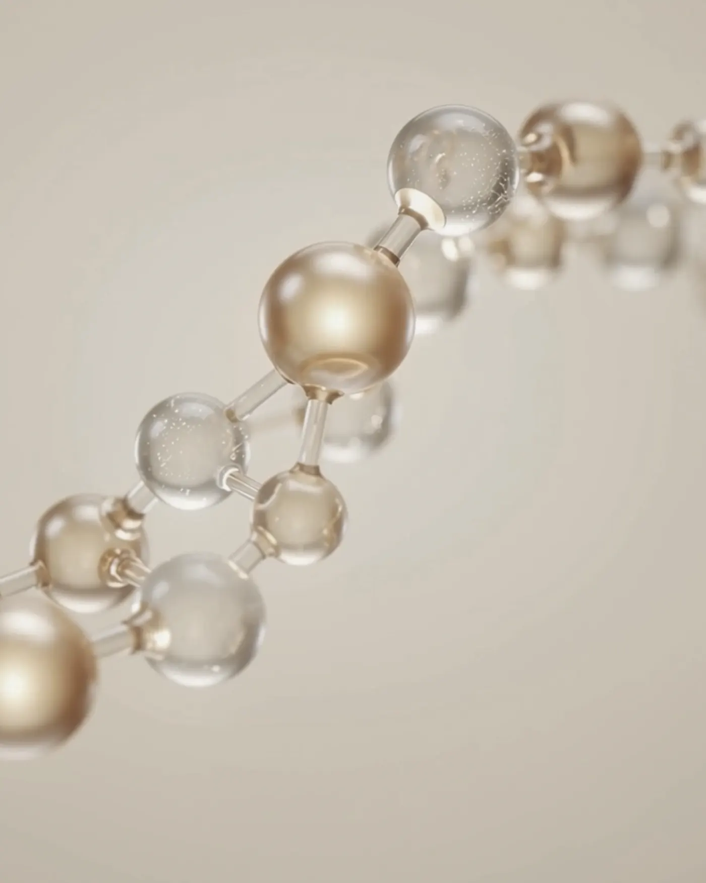 Pearl-like molecular chain on a warm neutral background